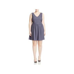 JUNAROSE Womens Blue Tie Elastic-waist Sleeveless Short Fit + Flare Dress 14